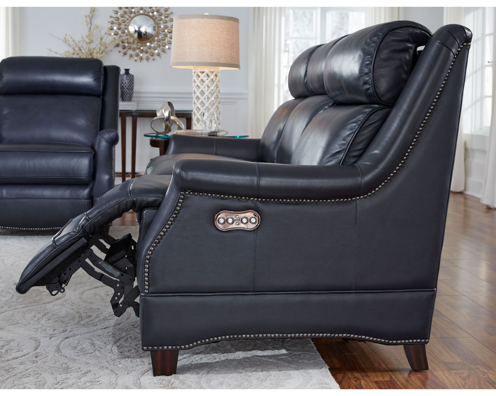 Warrendale 83" Leather Power Headrest Power Reclining Sofa (Blue) In stock - 100% All Genuine Leather