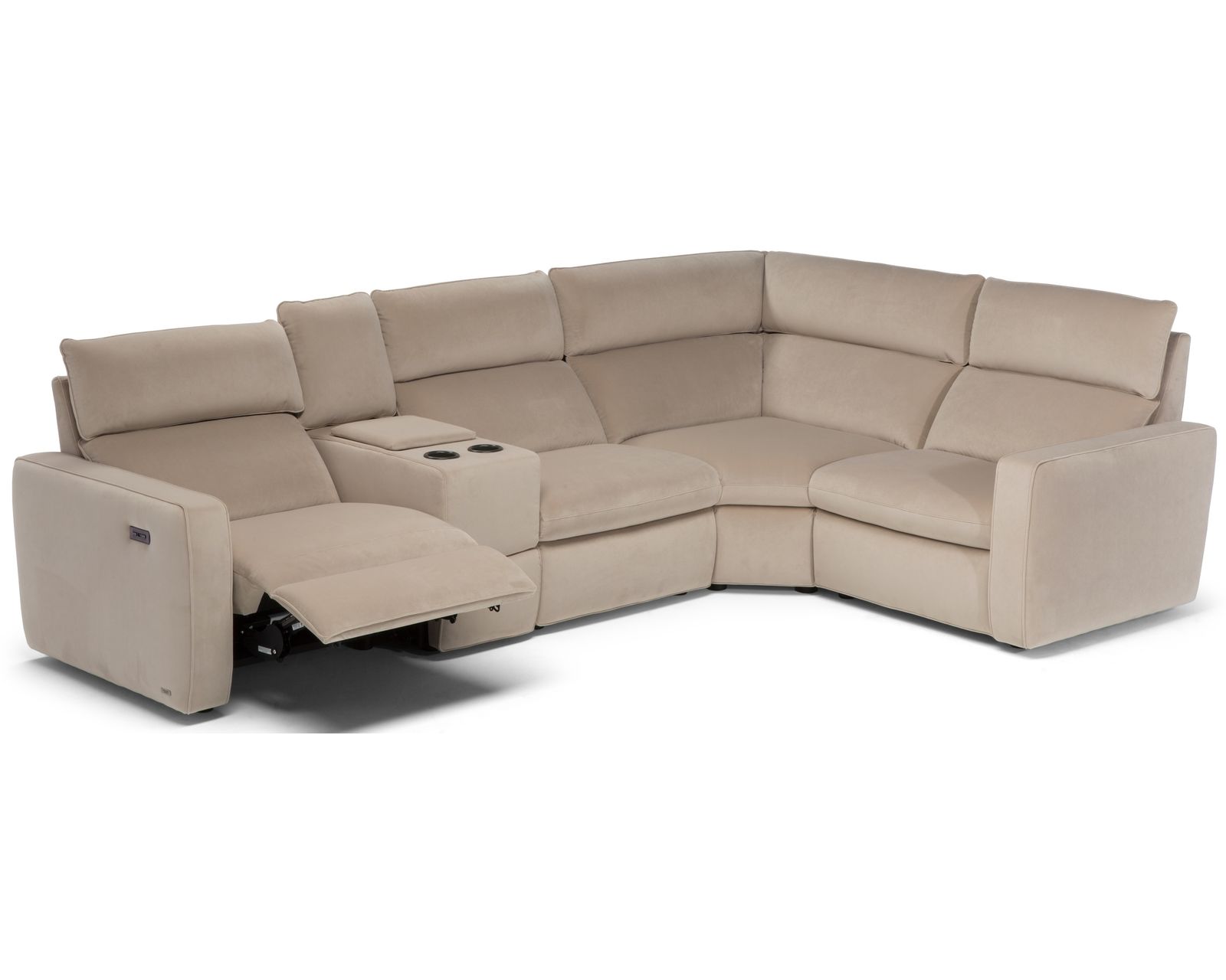 Timoti C252 Power Headrest Power Reclining Sectional (+40 fabrics) - Layout G: Five Piece Sectional 128" x 83" (2 recliners)