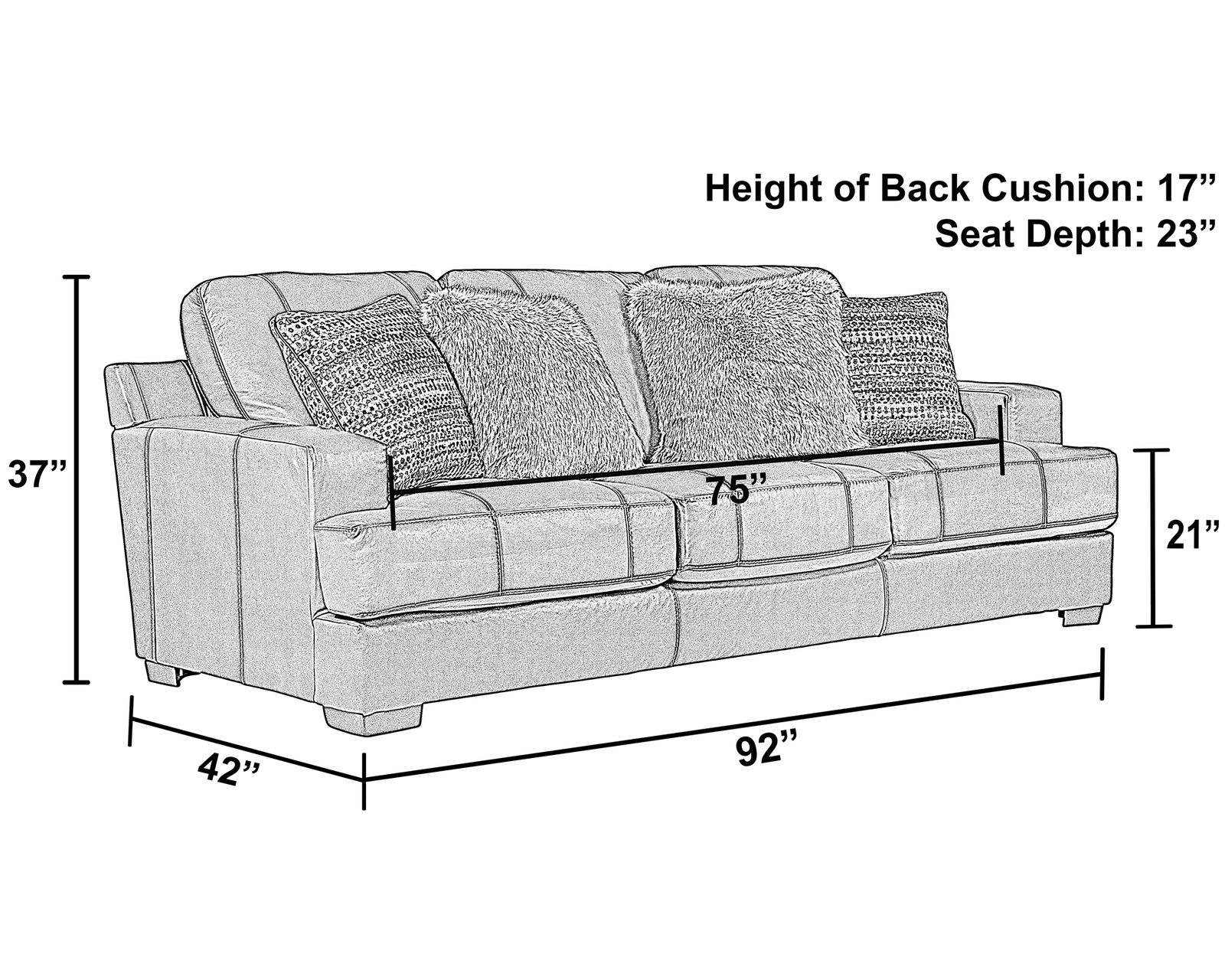 Marco 92" Top Grain Leather Sofa 2 colors (in stock) includes pillows