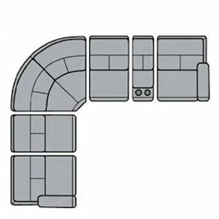 Layout F: Six Piece Reclining Sectional 123" x 136" (3 Recliners)