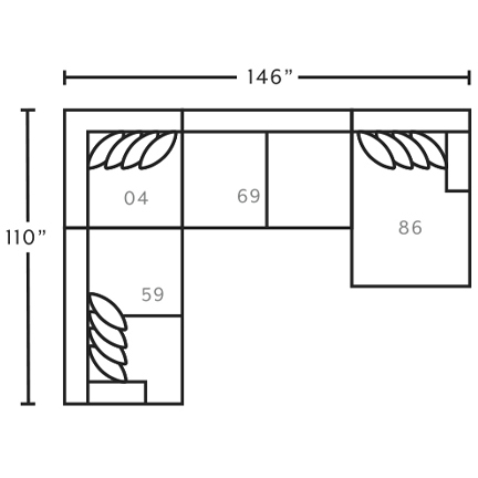 Layout D: Four Piece Sectional 110" x 146" x 69"