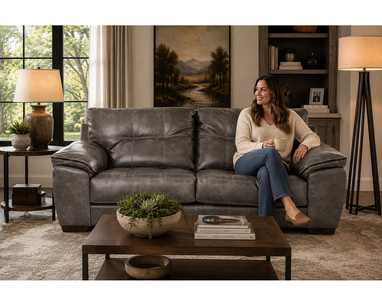 Hudson 97" Faux Leather Sofa (Includes Pillows) - 2 Colors