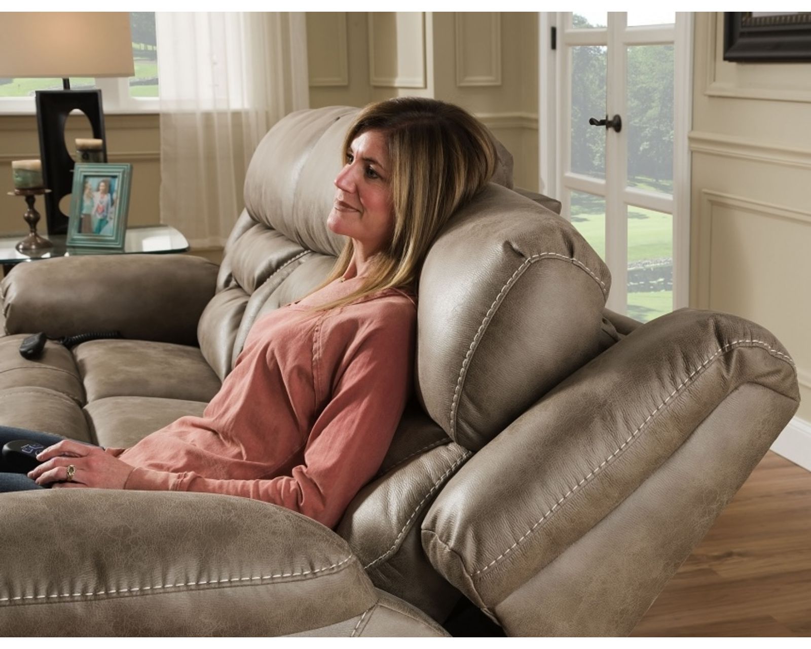Greer 91" Triple Power Reclining Sofa Mushroom (In stock) - Greer 91" Triple Power Reclining Sofa