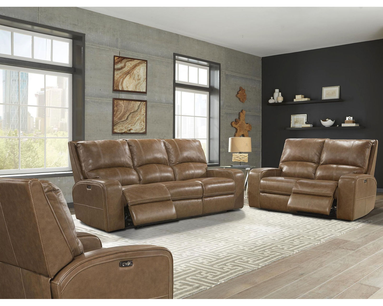 Swift 88" Power Headrest Power Reclining Sofa Leather Bourbon (In stock - Fast shipping)