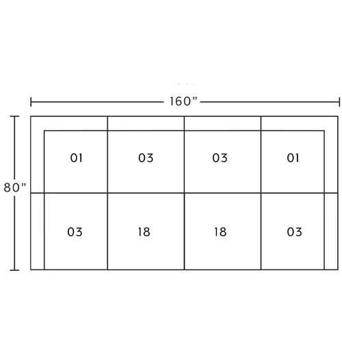 Layout E: Eight Piece Sectional 80" x 160" (Armless Chair)