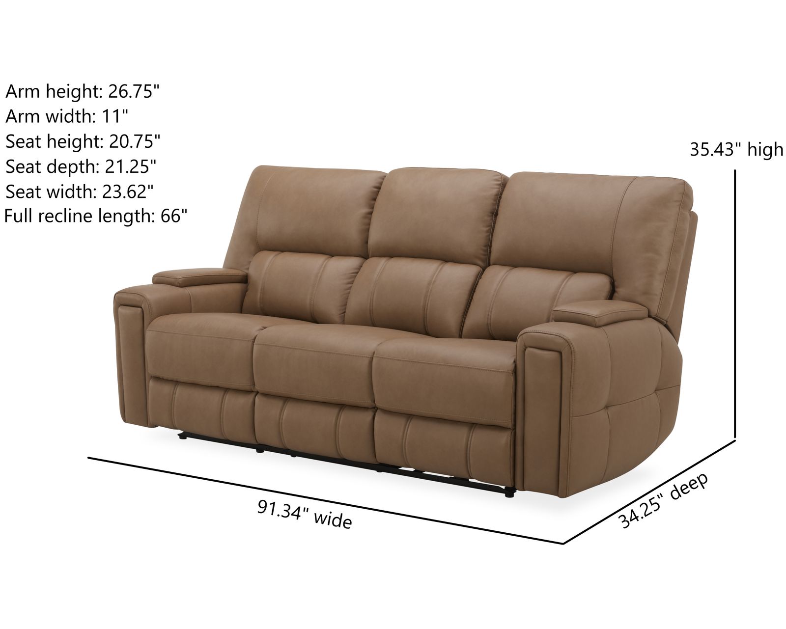 Hudson 463 - Triple Power Zero Gravity Reclining Sofa with Powered Drop Down Table (91") +2 leathers - IN STOCK - Dimensions