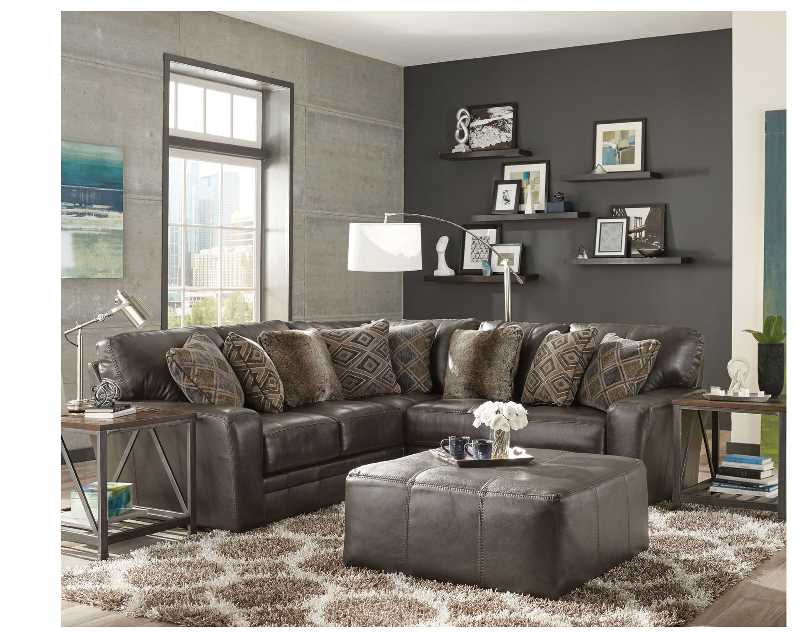 Denali Top Grain Leather Sectional (Includes Pillows) Choice of Colors - Steel Leather - Top Grain Leather Everywhere Your Body Touches
