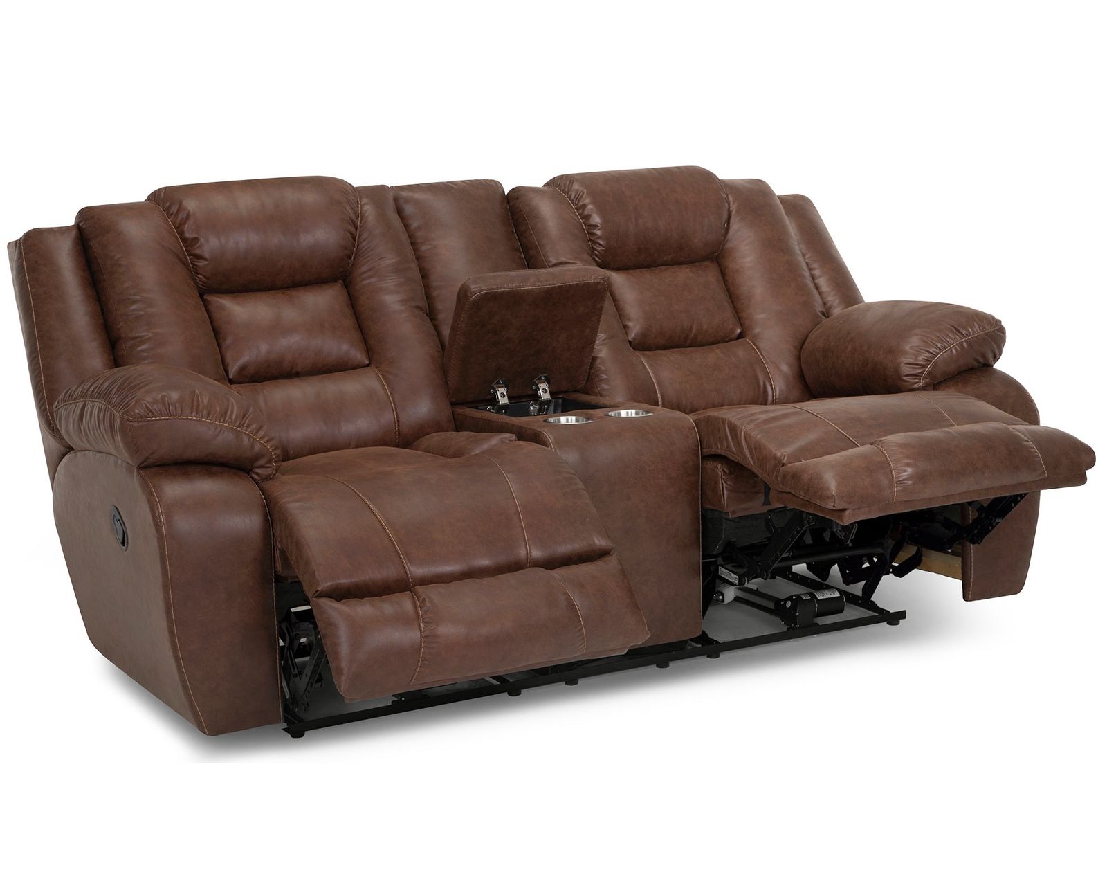 Hayworth 95" Leather-Like Power Reclining Sofa Pebble (The Look of Leather. The Comfort of Power.) - Center Console Features Storage and Metal Cupholders