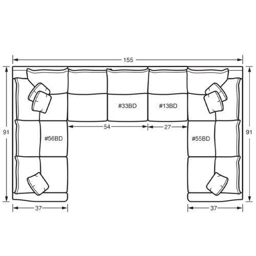 Layout H: Four Piece Sectional 91" x 155" x 91"