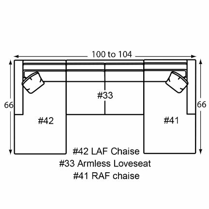 Layout D: Three Piece Sectional 66" x 100" x 66" (Size varies due to arm selection)