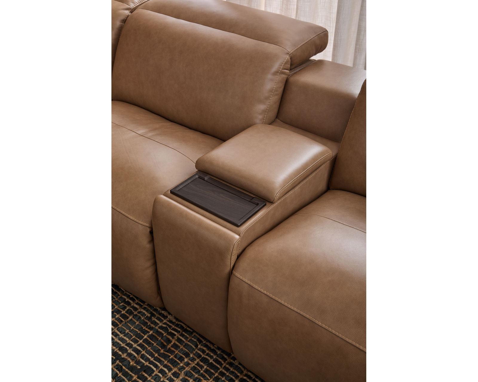 Camden 1427 Power Headrest Power Reclining Sectional (2 colors) in stock - Entertainment console features wireless charging