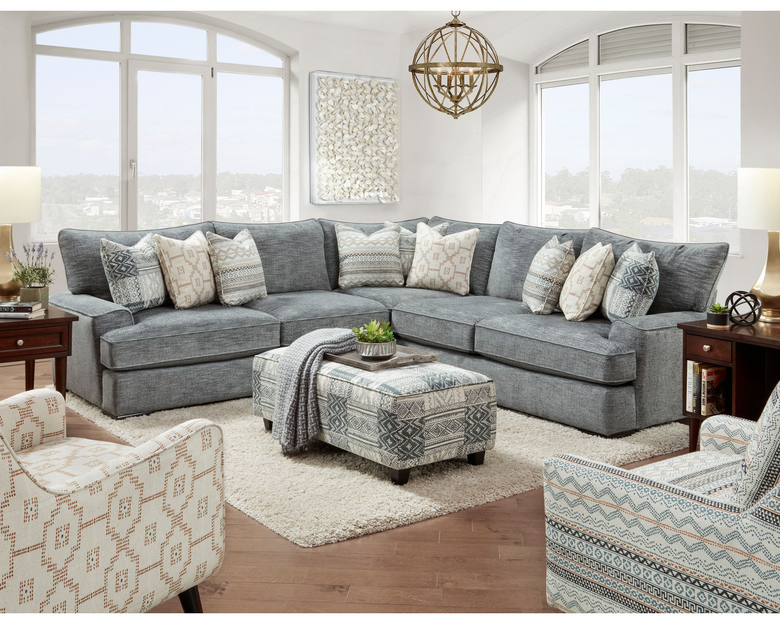  Handwoven Slate Three Piece Sectional (includes pillows) 122" x 122" - This entire room is available and on sale
