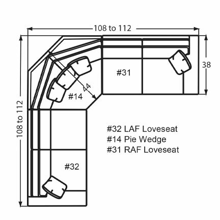 Layout P: Three Piece Sectional 108" x 108" (Size varies due to arm selection)