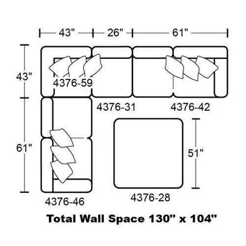 Layout K: Four Piece Sectional (Ottoman not included) 104" x 130"