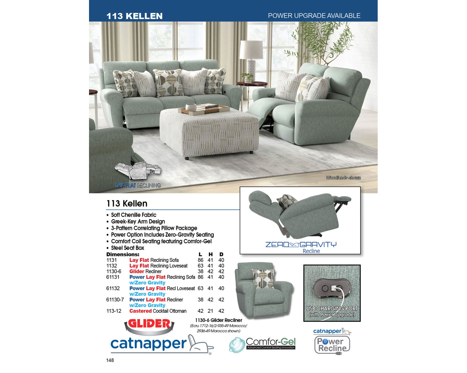 Kellen 113 Ecru Reclining Sofa - 86" (+2 colors) includes pillows - Kellen 86" Lay Flat Reclining Sofa