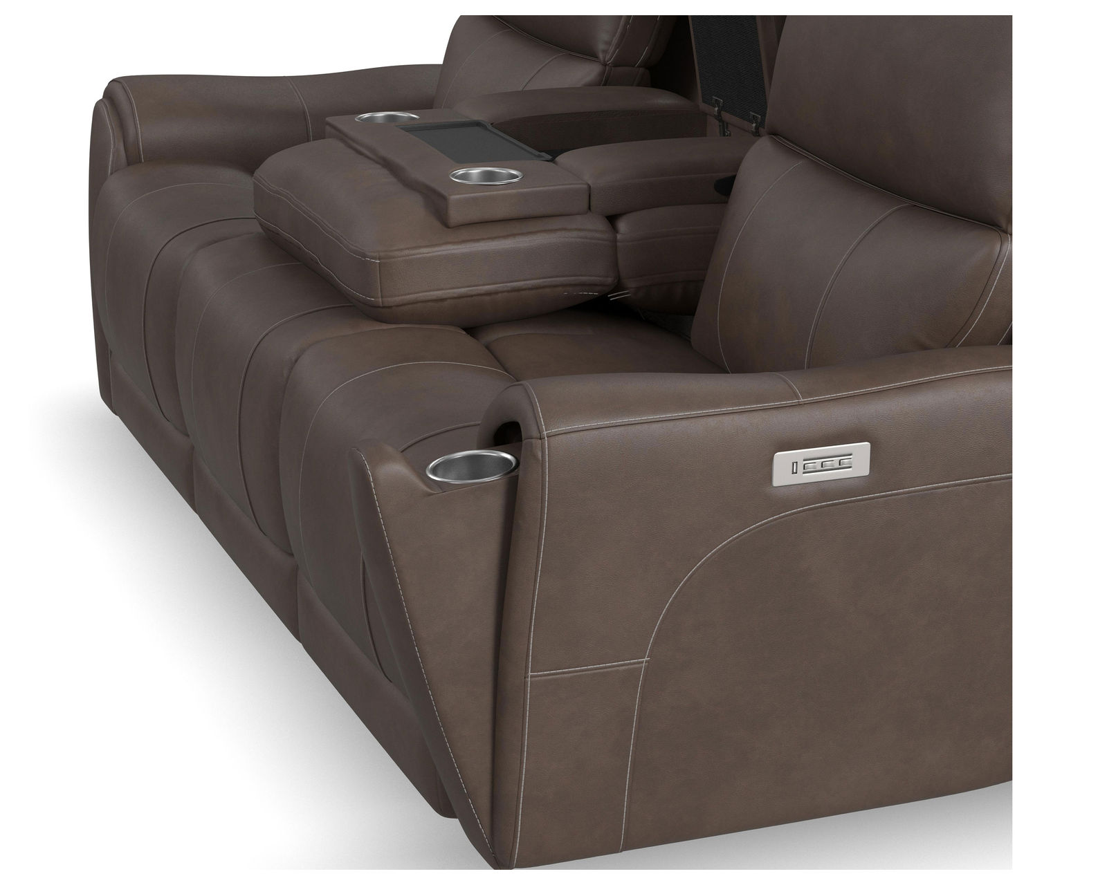 Carter 1587 Triple Power Reclining Console Loveseat (+2 colors) In stock - Zero Gravity - Reclining arms feature a pop-out cupholder for beverage storage