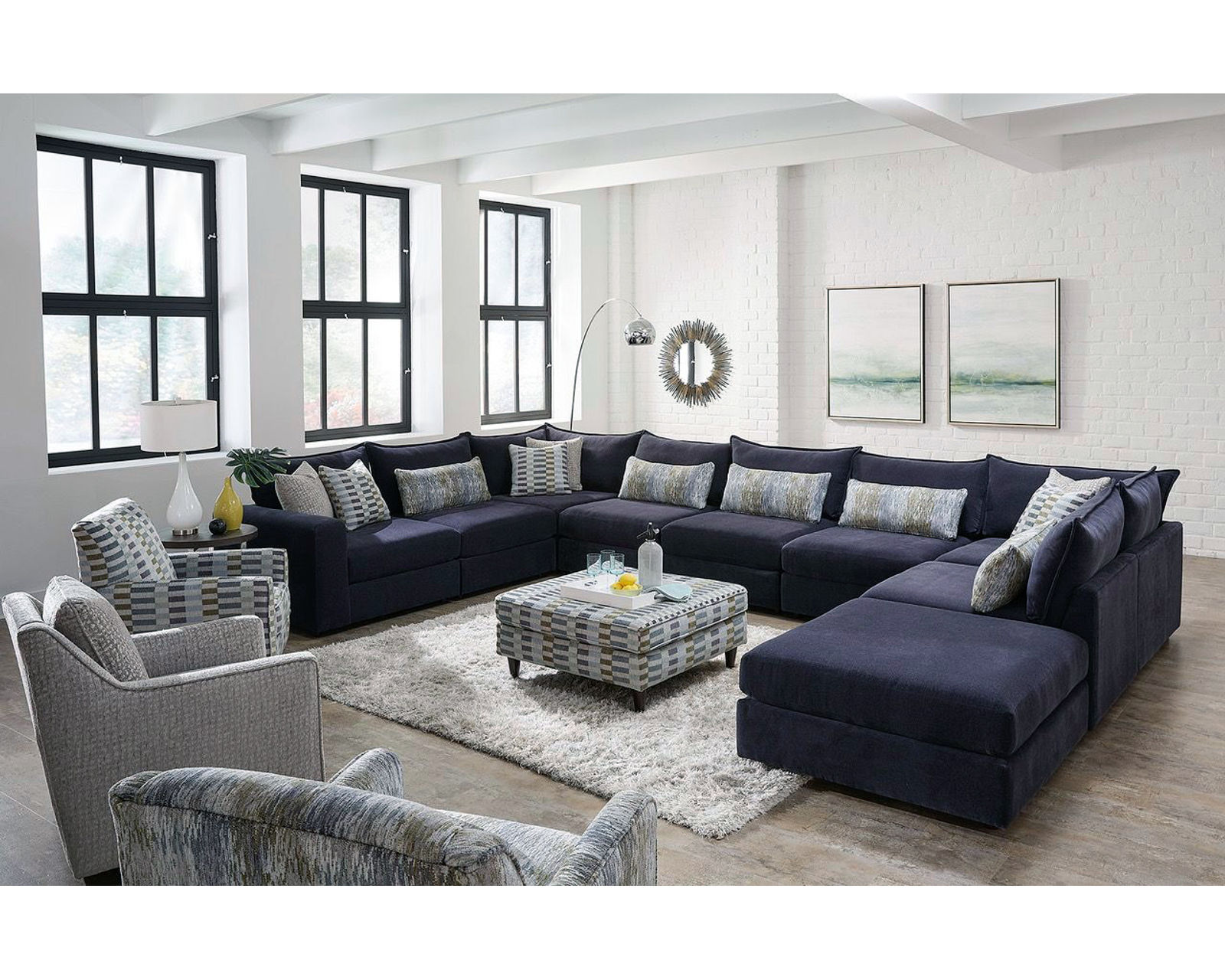 Fusion Elise Ink Cockpit Eight Piece Sectional (includes pillows) 123" x 220" x 123"