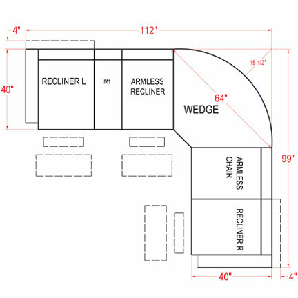 Layout B: Six Piece Reclining Sectional 112" x 99"