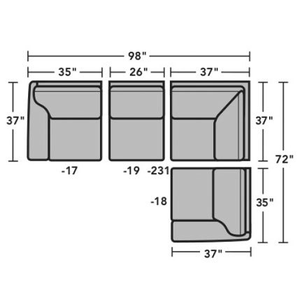 Layout G: Four Piece Sectional 98" x 72"