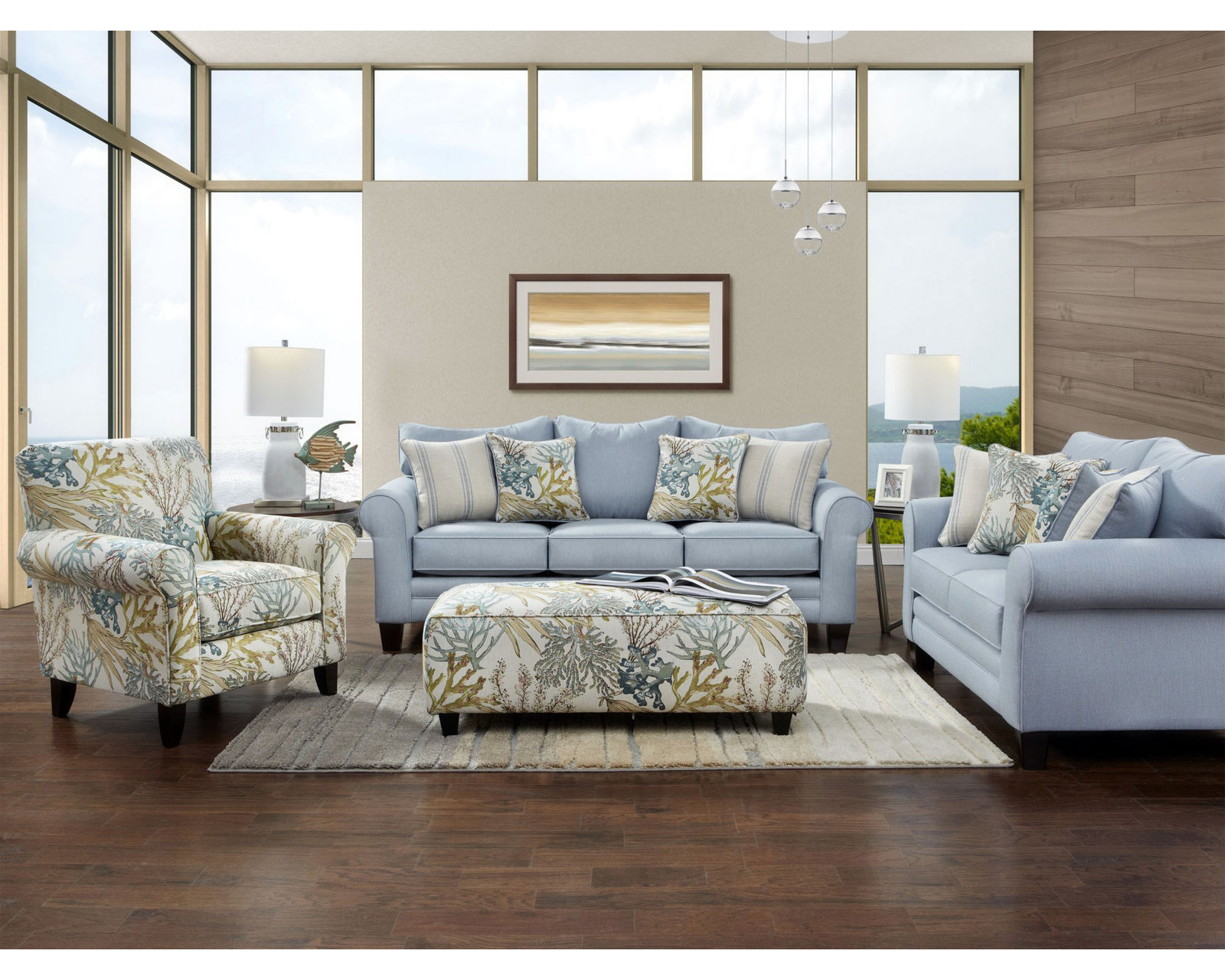 Labyrinth Sky 88" Sofa - 1140 (includes pillows) - in stock - Entire room available and on sale