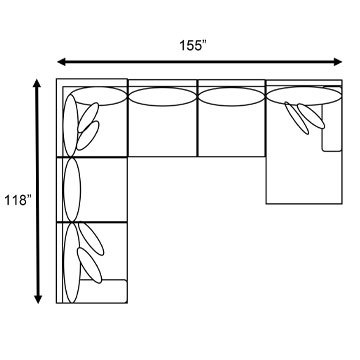 Layout D: Five Piece Sectional (Chaise Right) 118" x 155"