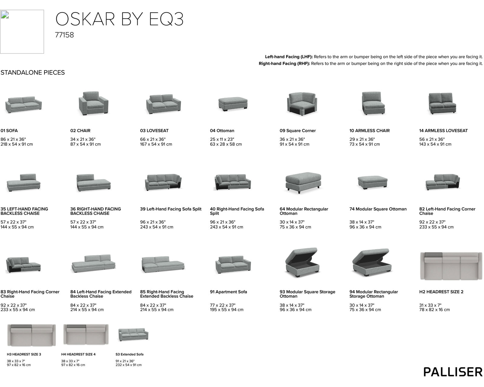 Oscar 77158 Sectional (95" x 95") +50 fabrics - Collection Pieces Available