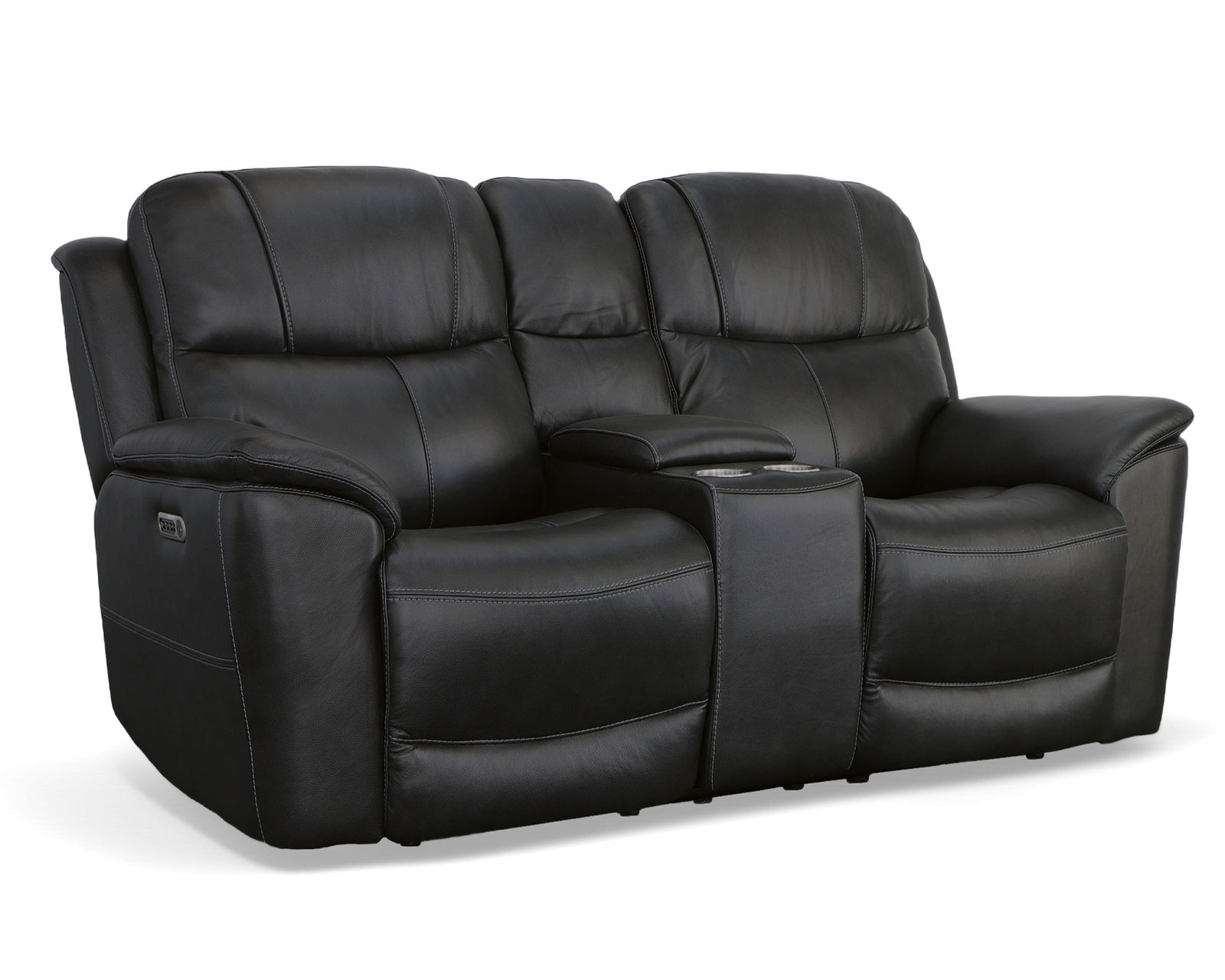 Crew Power Reclining Loveseat with Console, Power Headrests & Lumbar (Black leather) in stock - Crew Power Reclining Loveseat with Console, Power Headrests & Lumbar