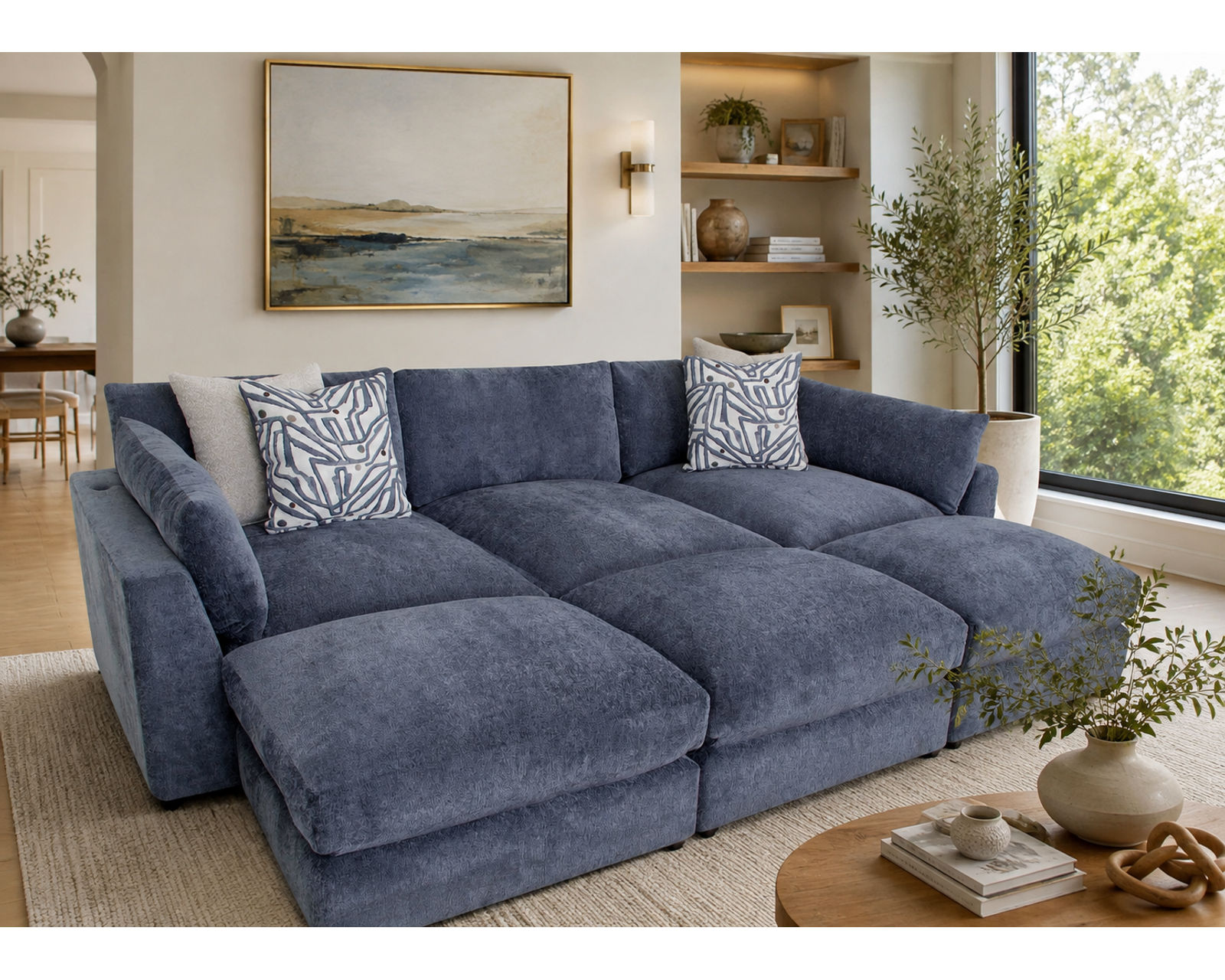 Julian 965 Modular EXTRA Deep Seating Sectional (So Deep, It’s Almost a Bed) - Show in Polyester Fabric Color Delft