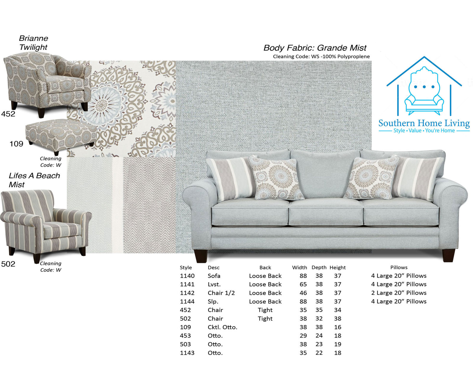Grand Mist 88" Sofa - 1140 - Entire Room Available