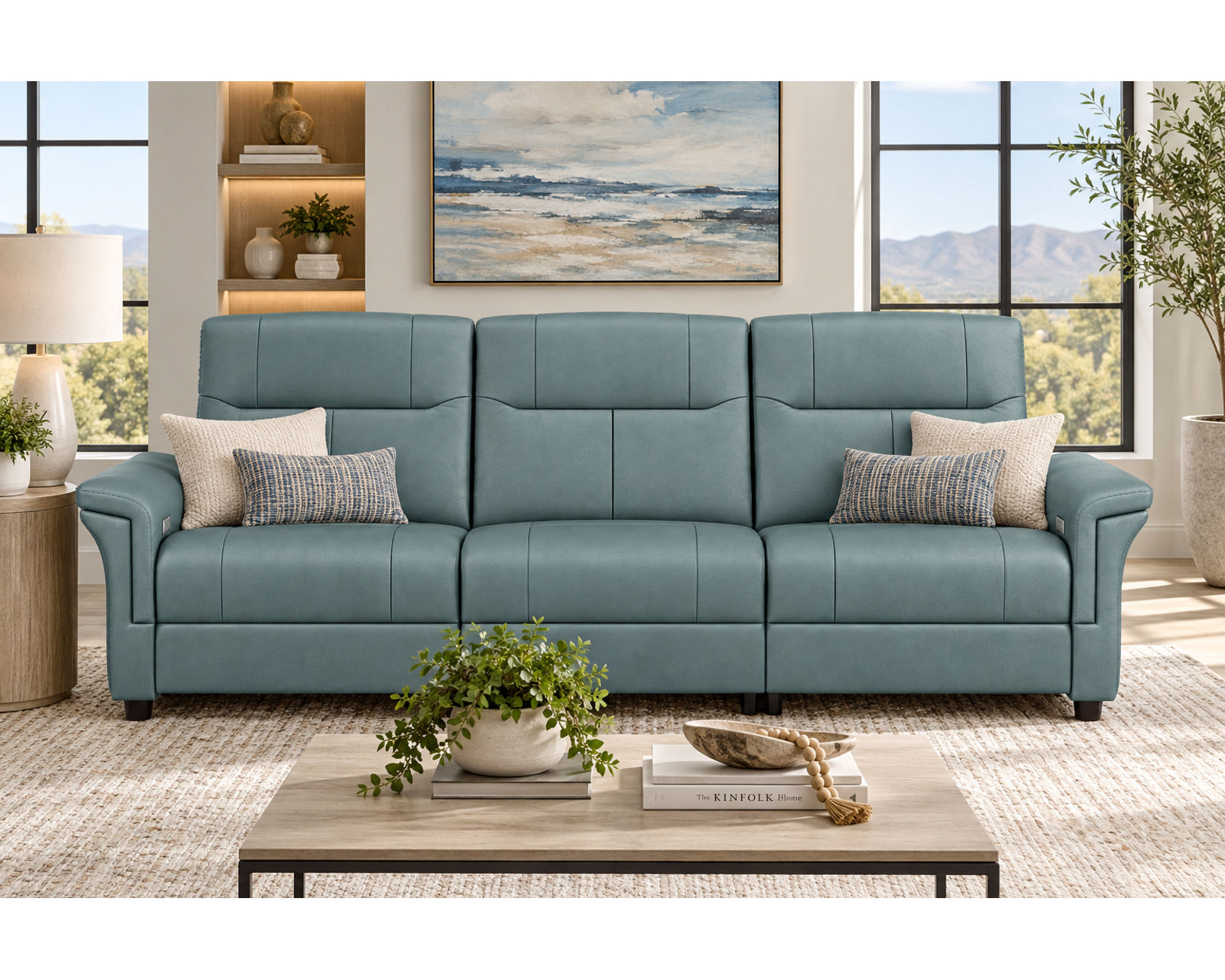 Melbourne 105" Power Reclining Sofa Ocean (Modern Scandinavian Style. Power Comfort Made for Living) IN STOCK - Includes Both Power Headrest and Power Recline