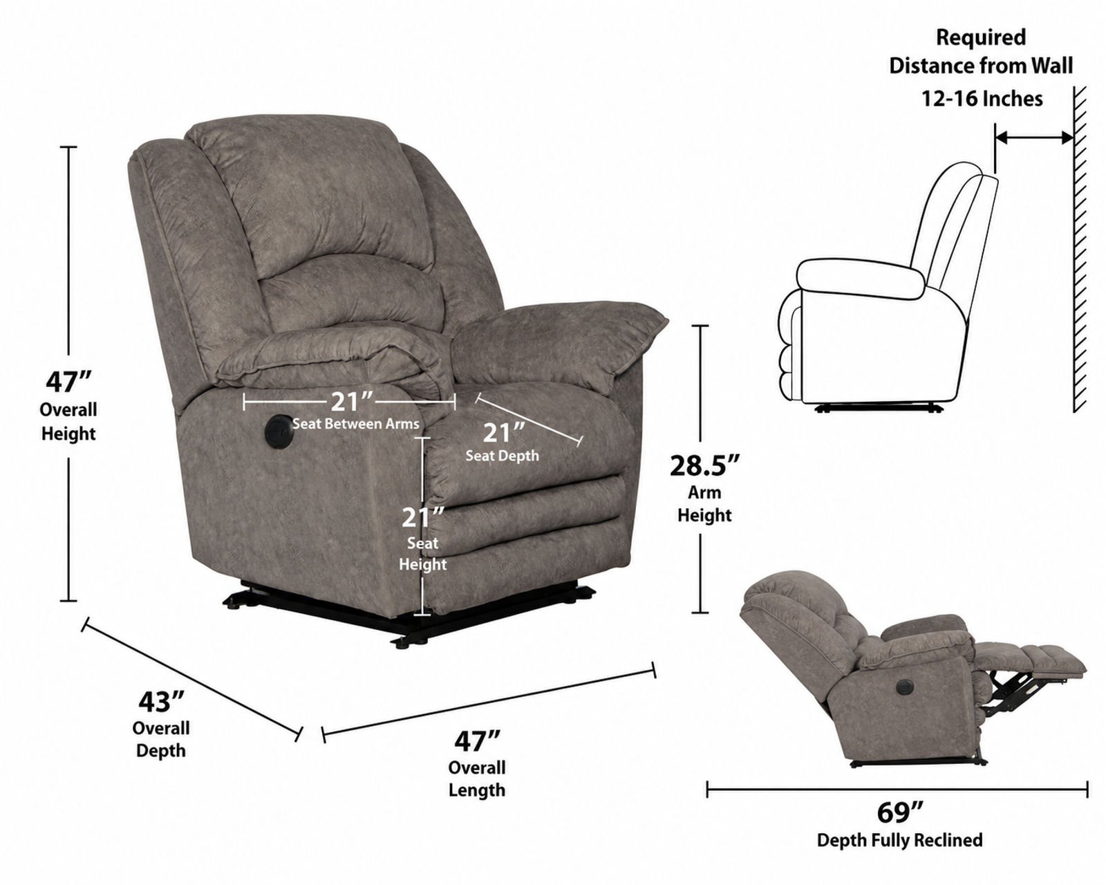  Rialto Chaise Rocker Recliner or Power Lay Flat Recliner Extended Leg Support (2 colors) - America's Favorite Way to Unwind.