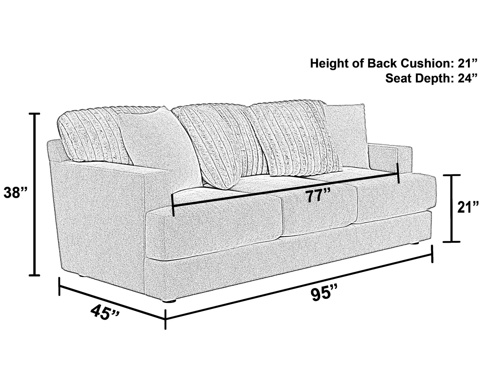 Eagan Stationary 95" Sofa (+3 colors) includes pillows - Sofa Size