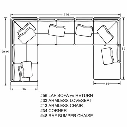 Layout F: Five Piece Sectional 90" x 146" x 82"