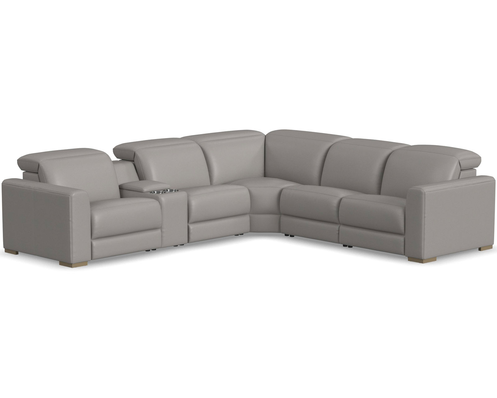 Aurora Leather Power Headrest Power Reclining Sectional (+2 colors) 749-01 - In stock - Layout B: Six Piece Reclining Sectional 134" x 121"