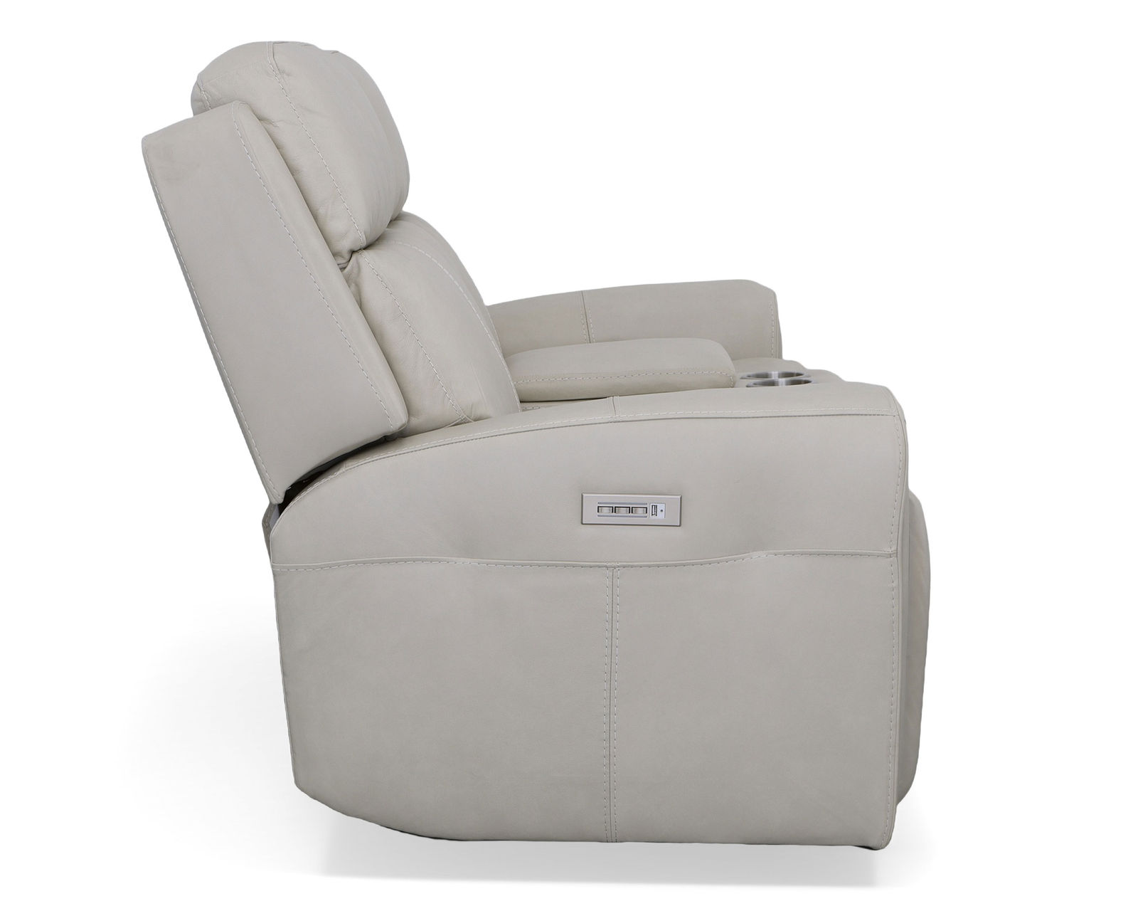 Barnett Power Recliner with Power Headrest and Lumbar (Ice leather) - Barnett Power Reclining Loveseat with Console and Power Headrests and Lumbar in Ice