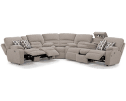 Tribute 797 Three-Piece Dual Power Reclining Sectional Stone (center drop-down table - built-in reading lights, stainless-steel cupholders, USB charging and wireless charging - drop down table)