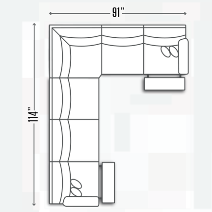 Layout C: Three Piece Sectional 114" x 91" (2 recliners)