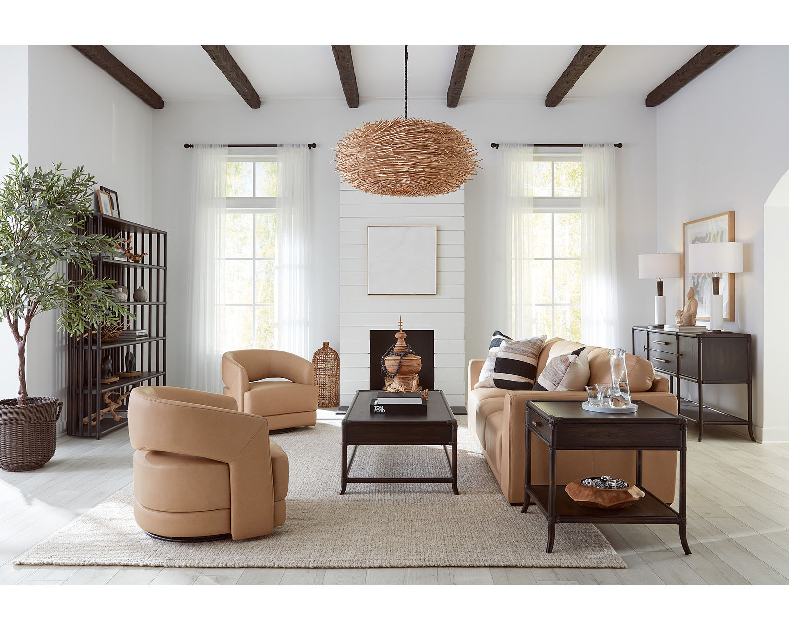 Keys Leather Tan Sofa 97" (In stock) - Keys 97" Sofa