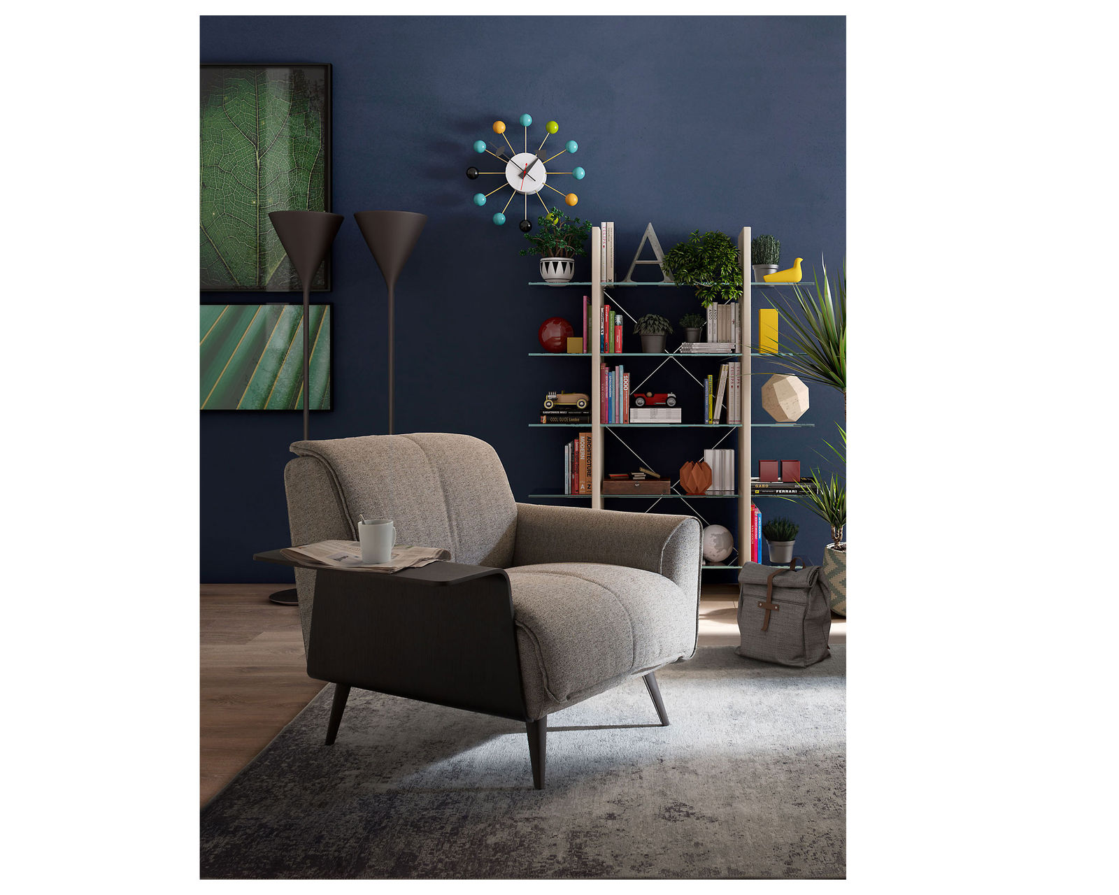 Talento B993 Stationary Sofa (89") +40 fabrics - Talento Chair With Left Arm Shelf