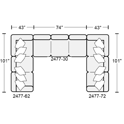 Layout H: Three Piece Sectional 101" x 160" x 101"