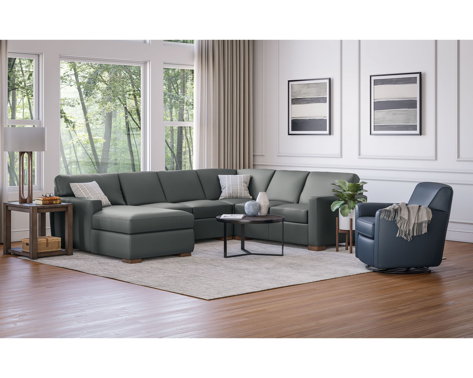 Bryant Stationary Leather Sectional (Leather choices) - Sectional Layout F:  Commercial quality furniture grade plywood frames