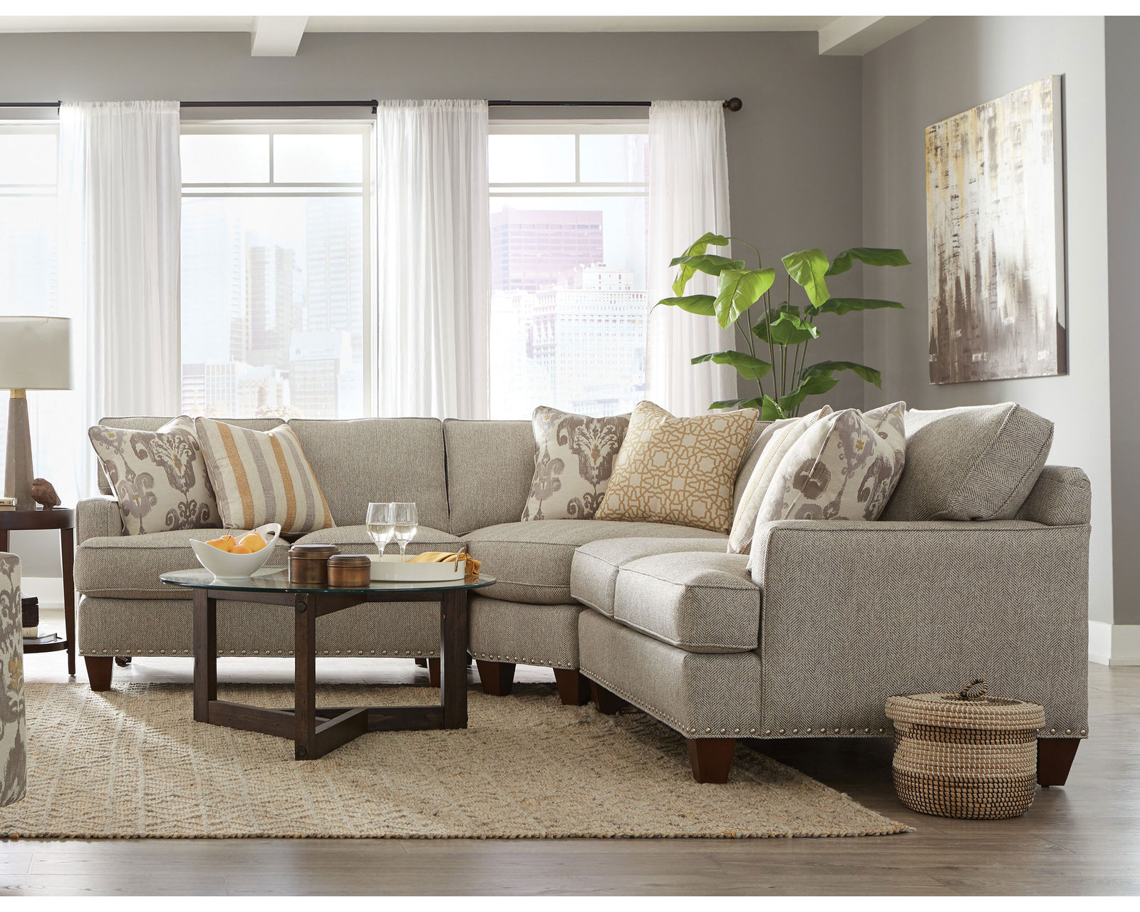 C9 Stationary Sectional (100+ Performance fabrics) Make it Yours - Shown with track arms, box back cushions and tapered legs