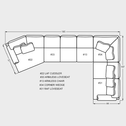 Layout L: Five Piece Sectional 51" x 185" x 107"