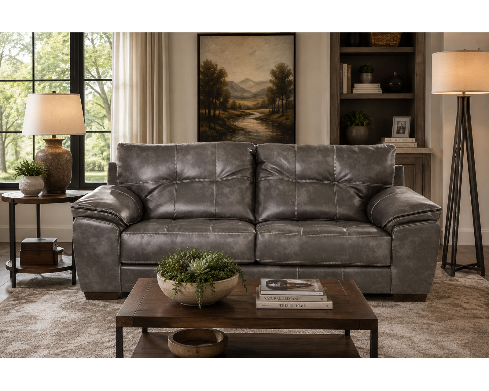 Hudson 97" Faux Leather Sofa (Includes Pillows) - 2 Colors