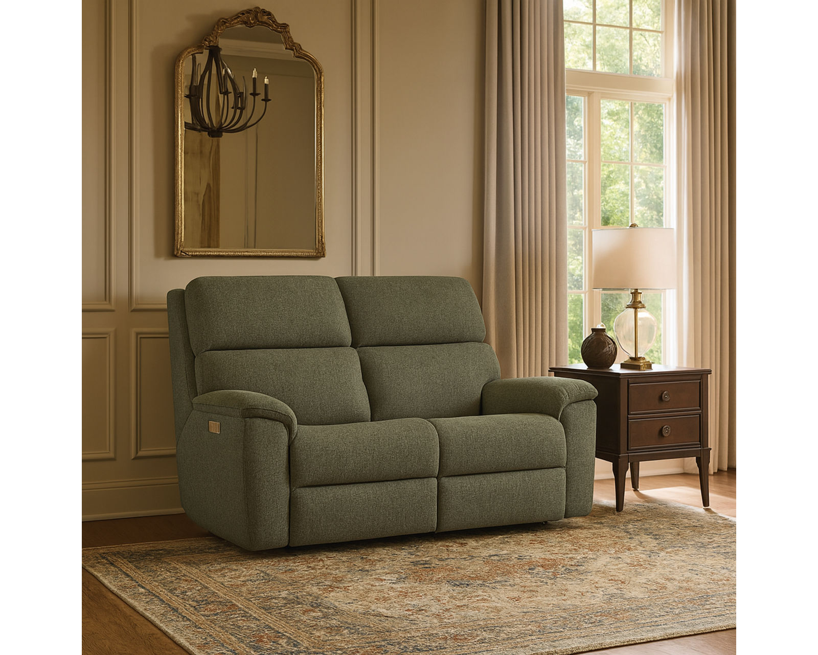 Porter 2865 Triple Power 74" Reclining Console Loveseat (+90 fabrics) - Porter Fabric Power Reclining Loveseat with Power Headrest, & Lumbar