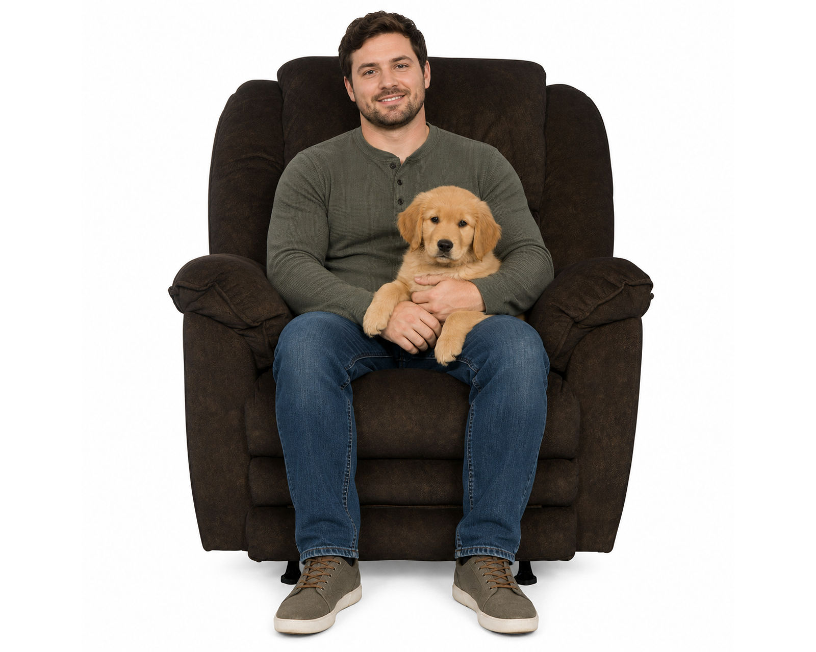  Rialto Chaise Rocker Recliner or Power Lay Flat Recliner Extended Leg Support (2 colors) - Shown in Fabric Color Chocolate