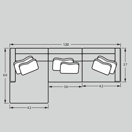 Layout D: Three Piece Sectional 60" x 120"