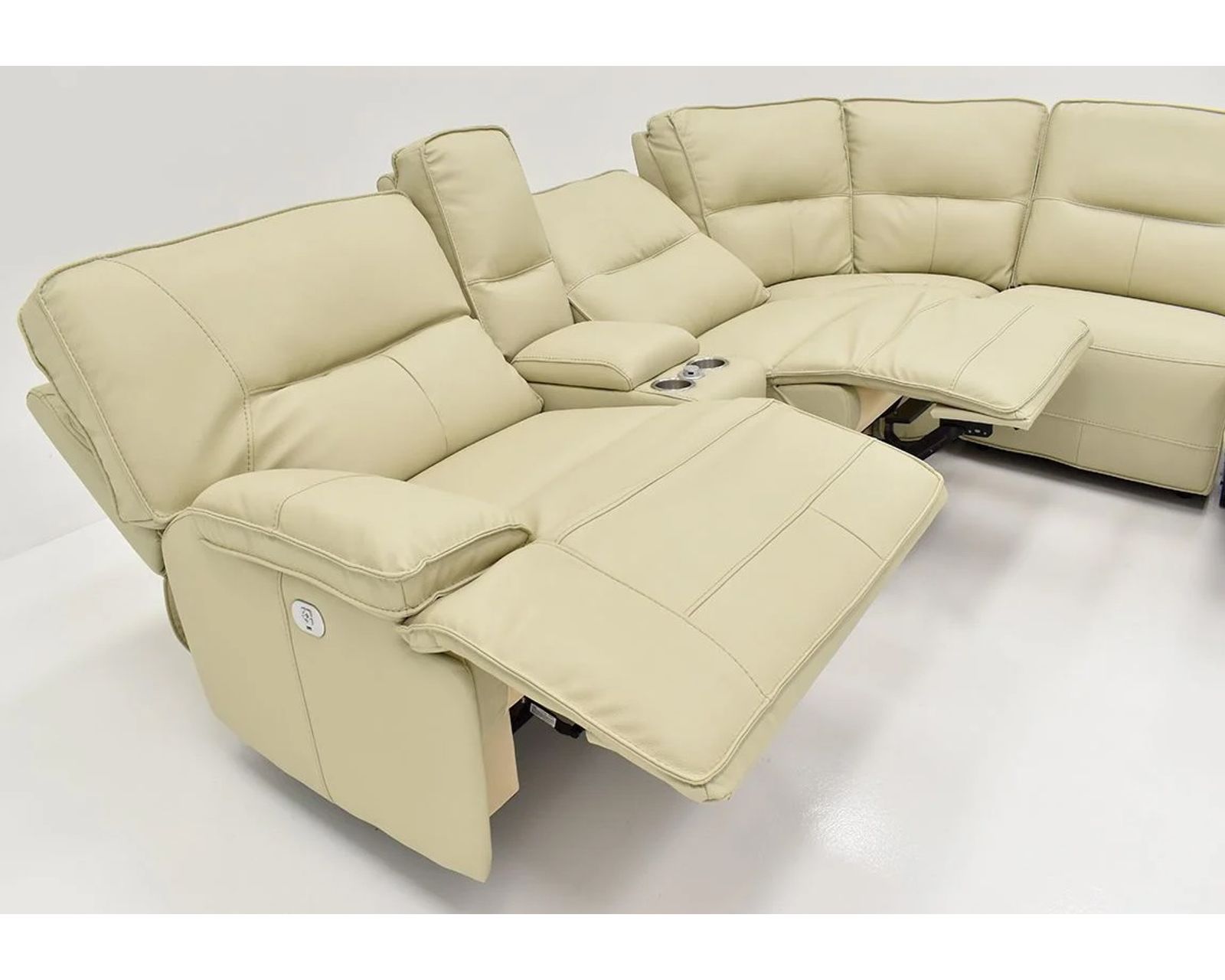 Spartacus Power Headrest Power Reclining Sectional Oyster (Leather like fabric) In stock - Fast shipping - Layout B:  Six Piece Reclining Sectional 133" x 120"