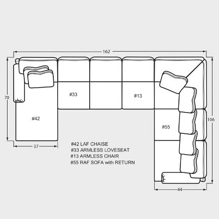 Layout K: Four Piece Sectional 70" x 162" x 106"