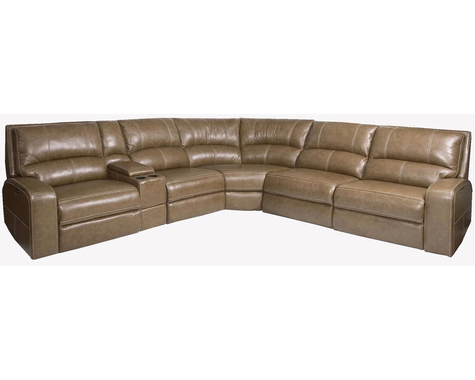 Swift Power Headrest Power Reclining Sectional Bourbon Leather  (In stock - Fast shipping) - Layout B: Six Piece Reclining Sectional 130" x 117.5"